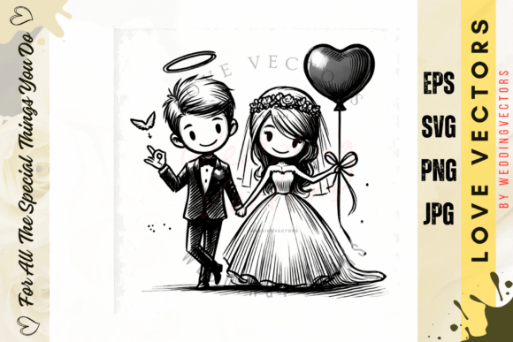 C3213: Wedding Couple and Love Vectors for Romantic Design
