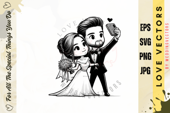 Minimal Love-Themed Design: Wedding Couple Vectors C3242